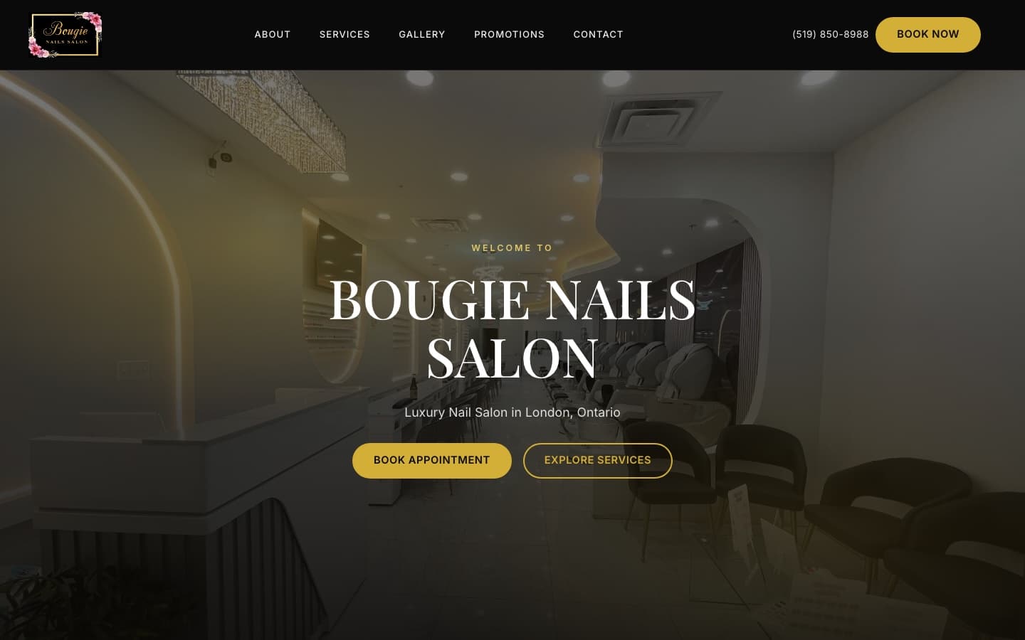 Bougie Nails Salon website hero section