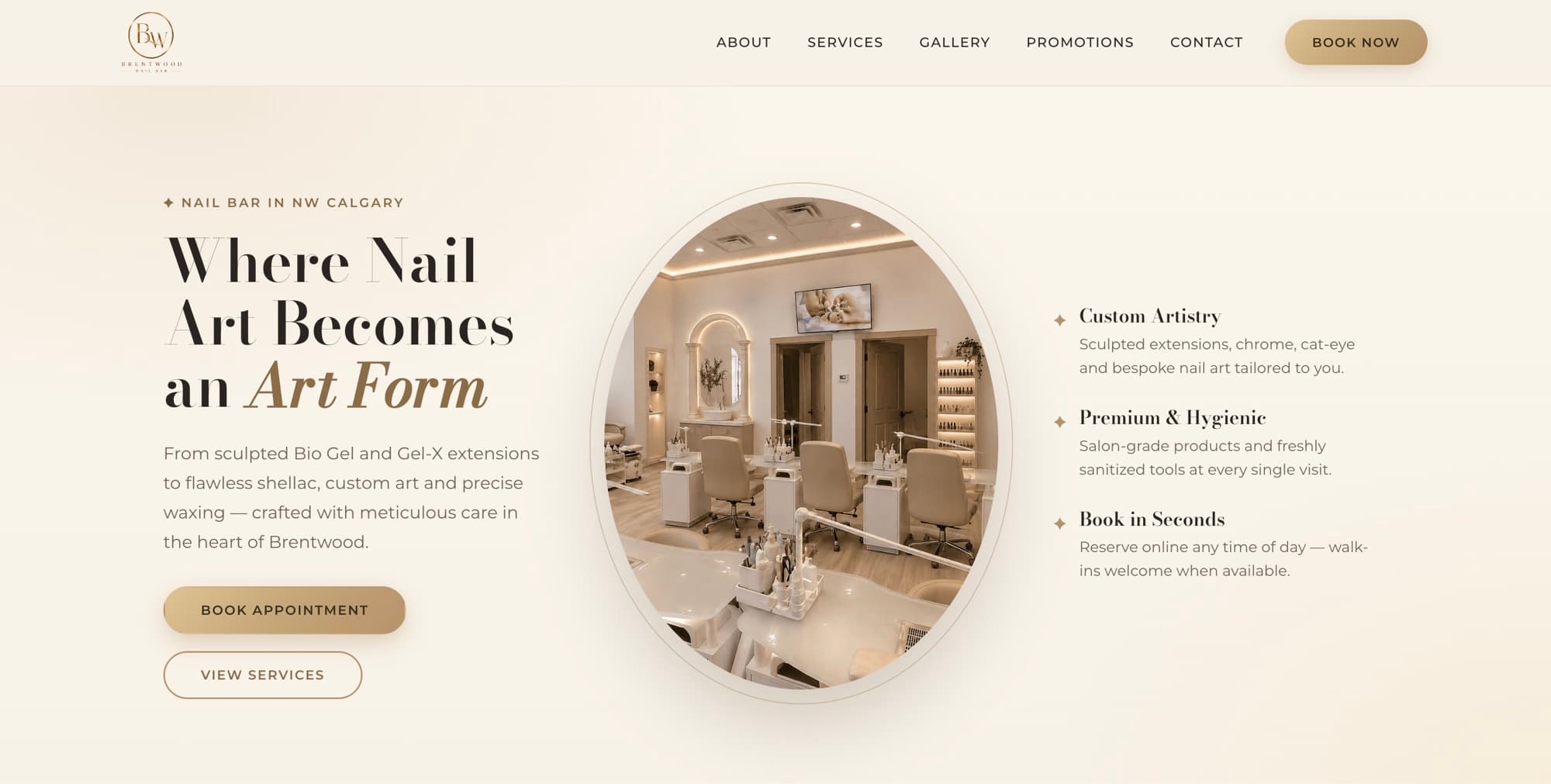 Brentwood Nail Bar website hero section