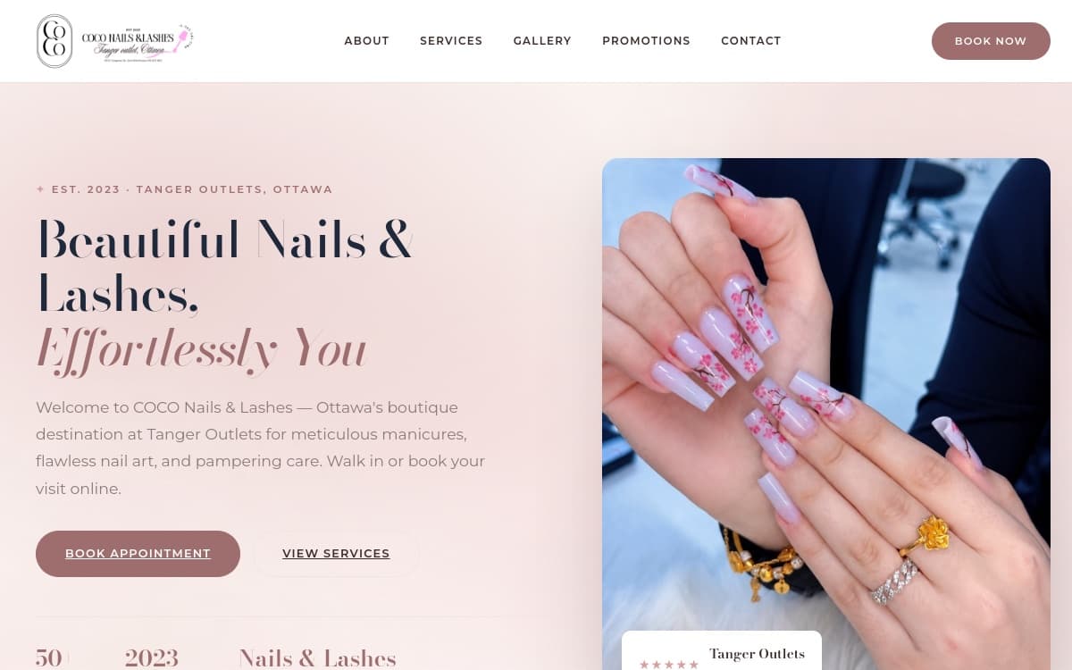 COCO Nails & Lashes website hero section