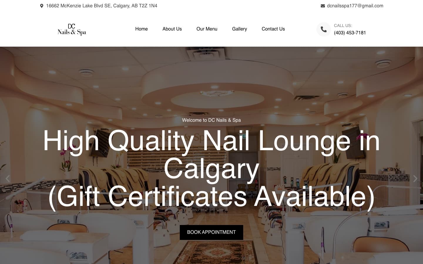 DC Nails & Spa website hero section