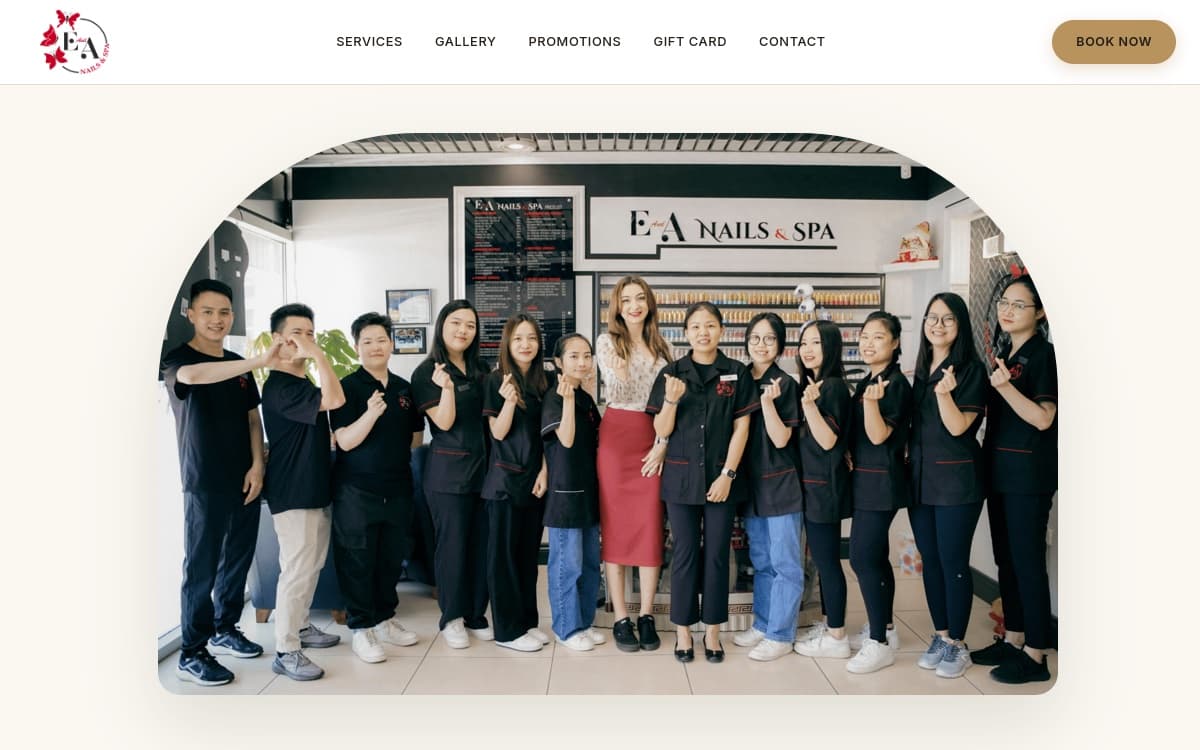 E&A Nails & Spa website hero section