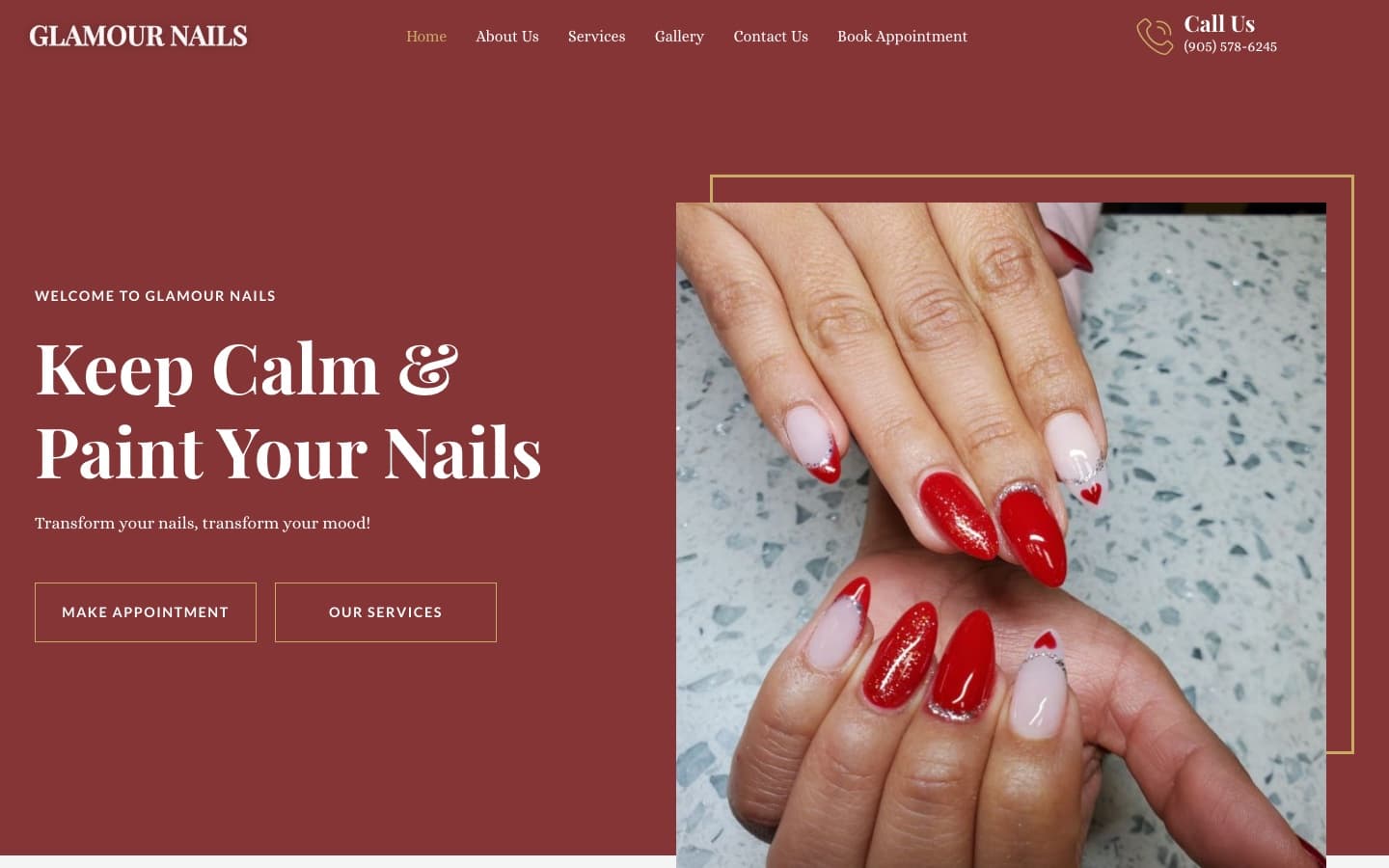 Glamour Nails Eastgate website hero section