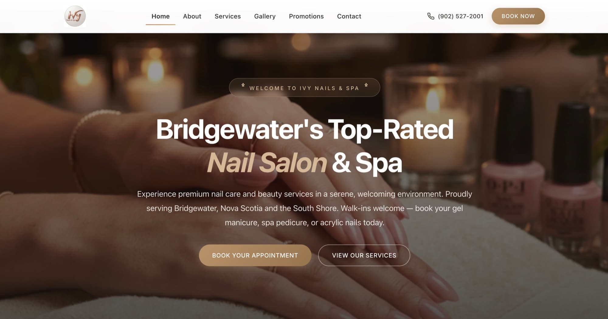 Ivy Nails & Spa website hero section