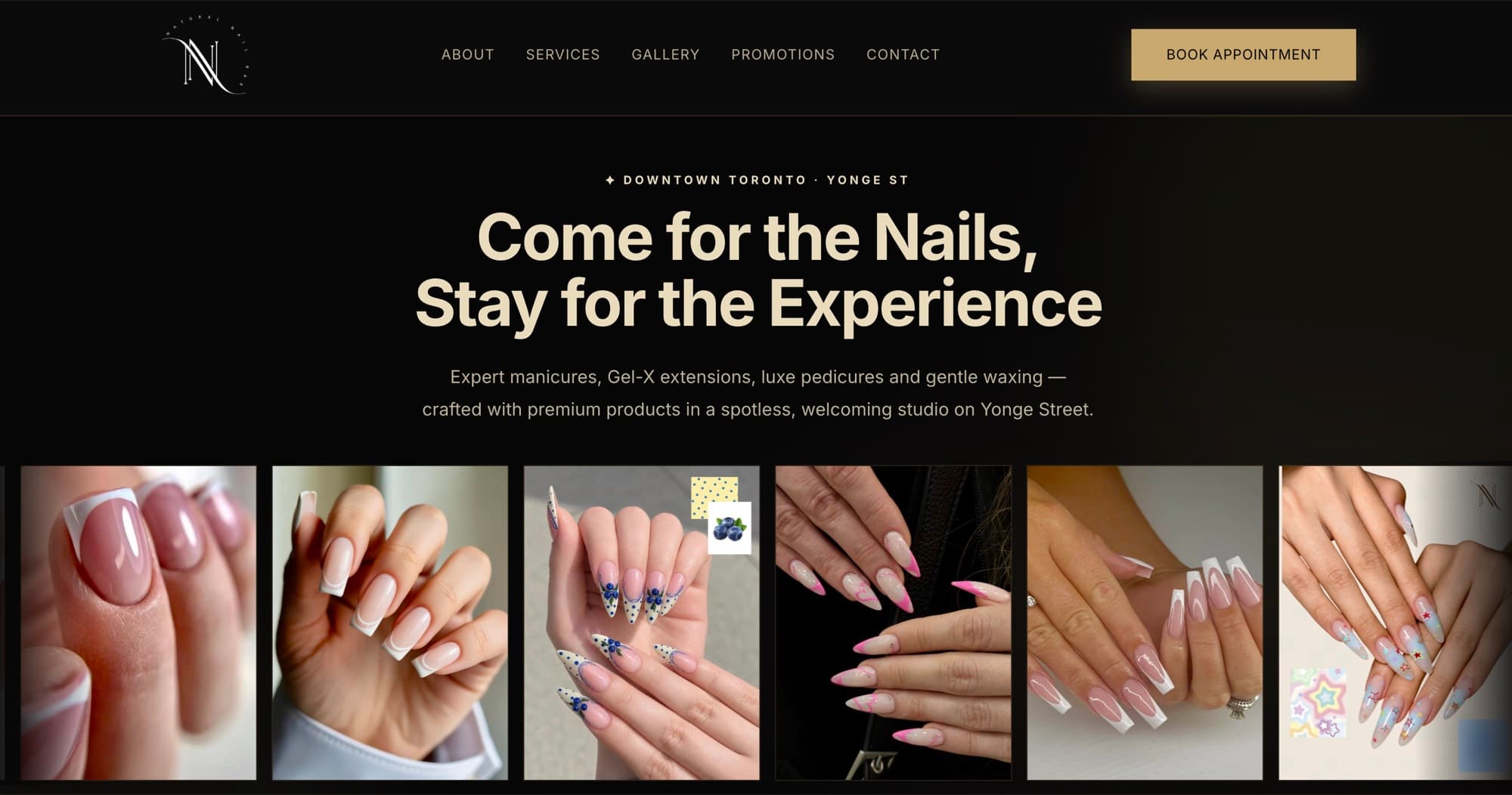 Natural Nail Bar website hero section