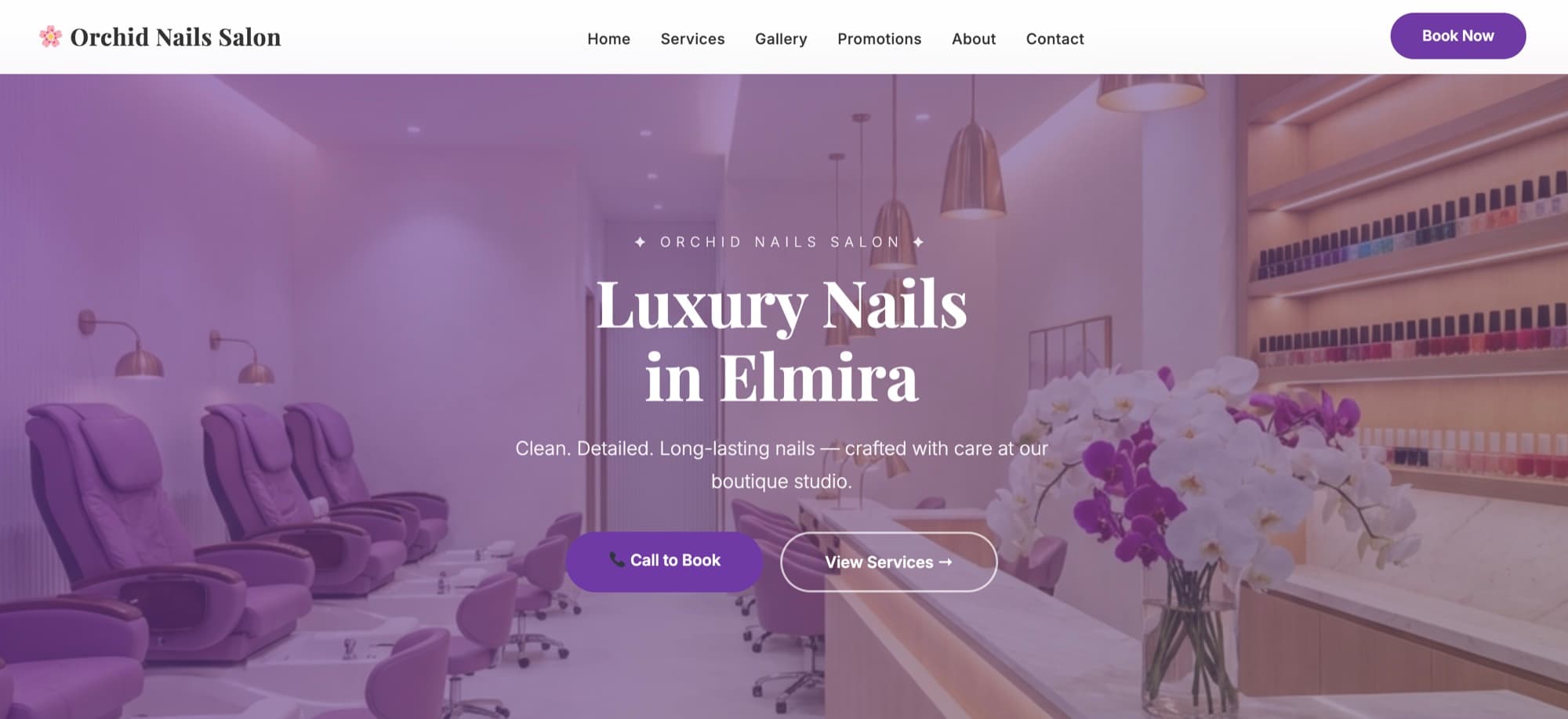 Orchid Nails Salon website hero section