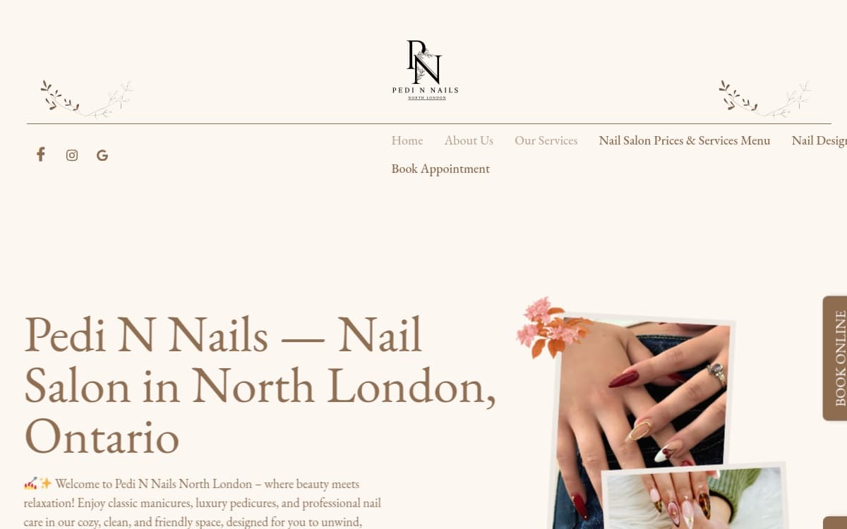 Pedi N Nails website hero section
