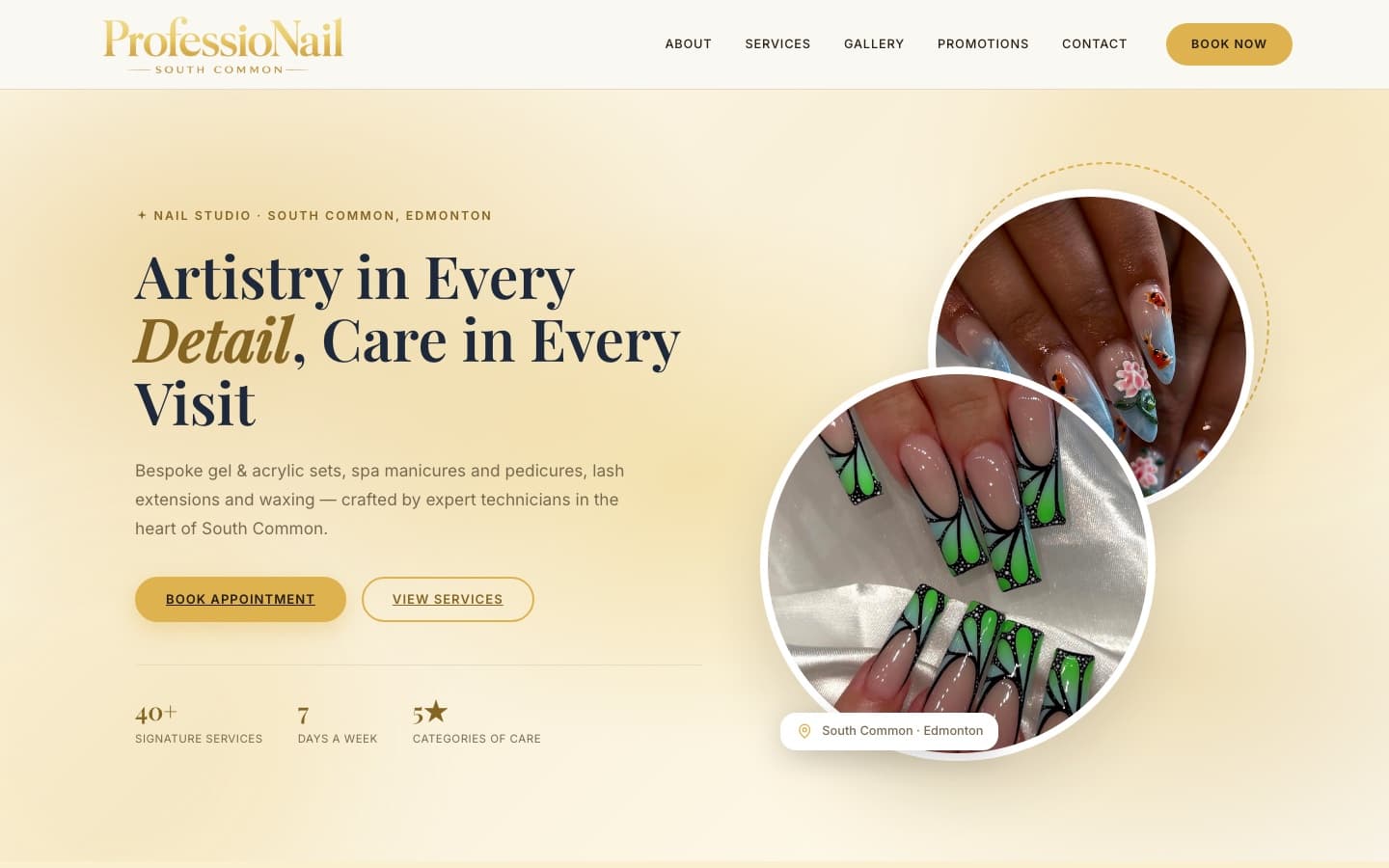 ProfessioNail South Common website hero section