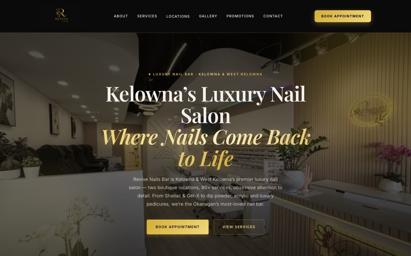 Revive Nails Bar website hero section
