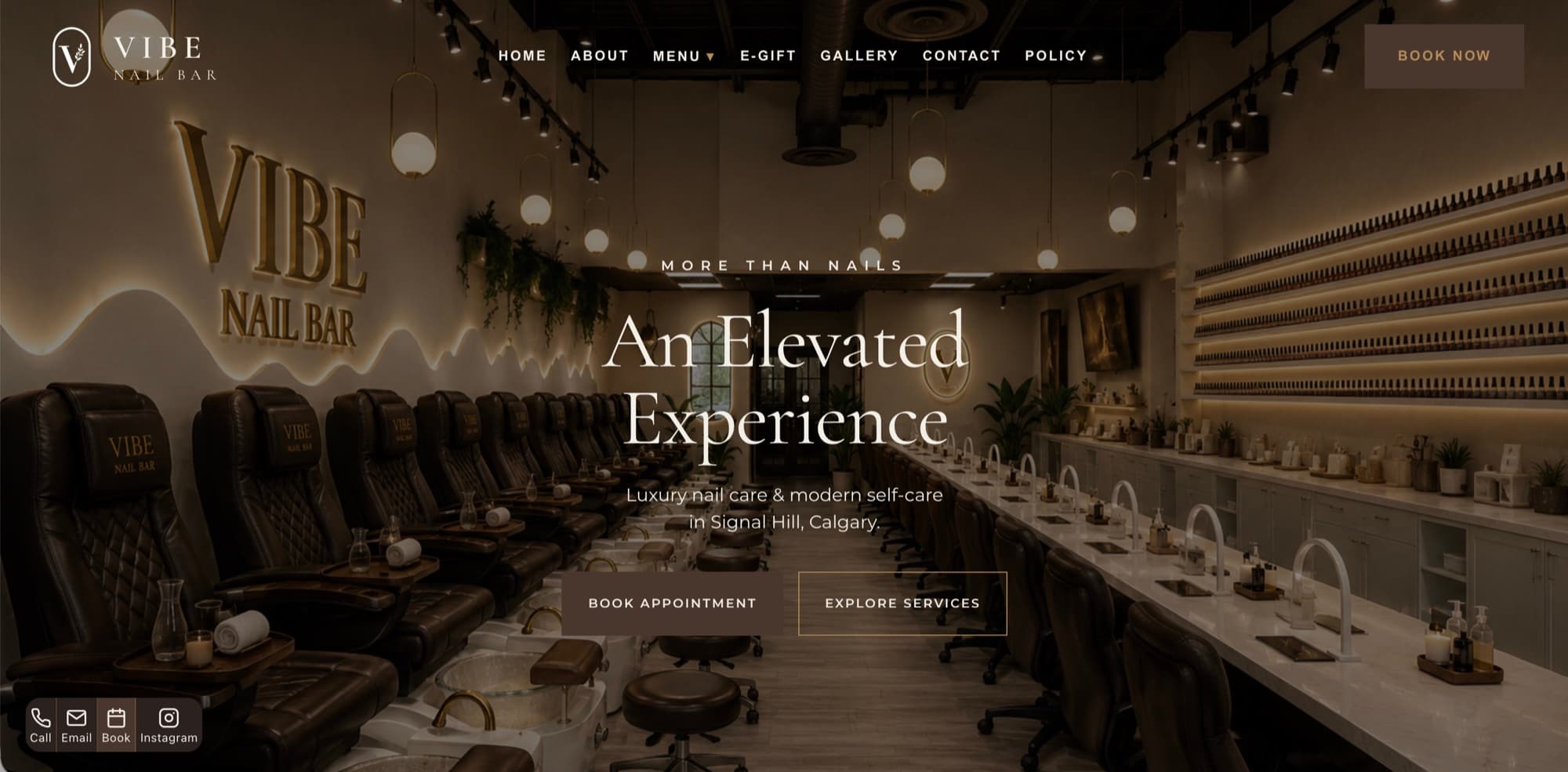 Vibe Nail Bar website hero section